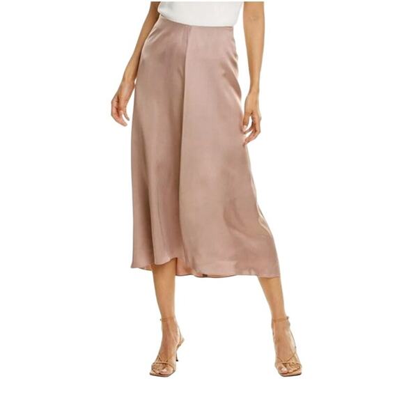 Vince New Women Draped Satin Midi Skirt Pink Locus Shell 4 Feminine Quiet Luxury - Picture 1 of 15